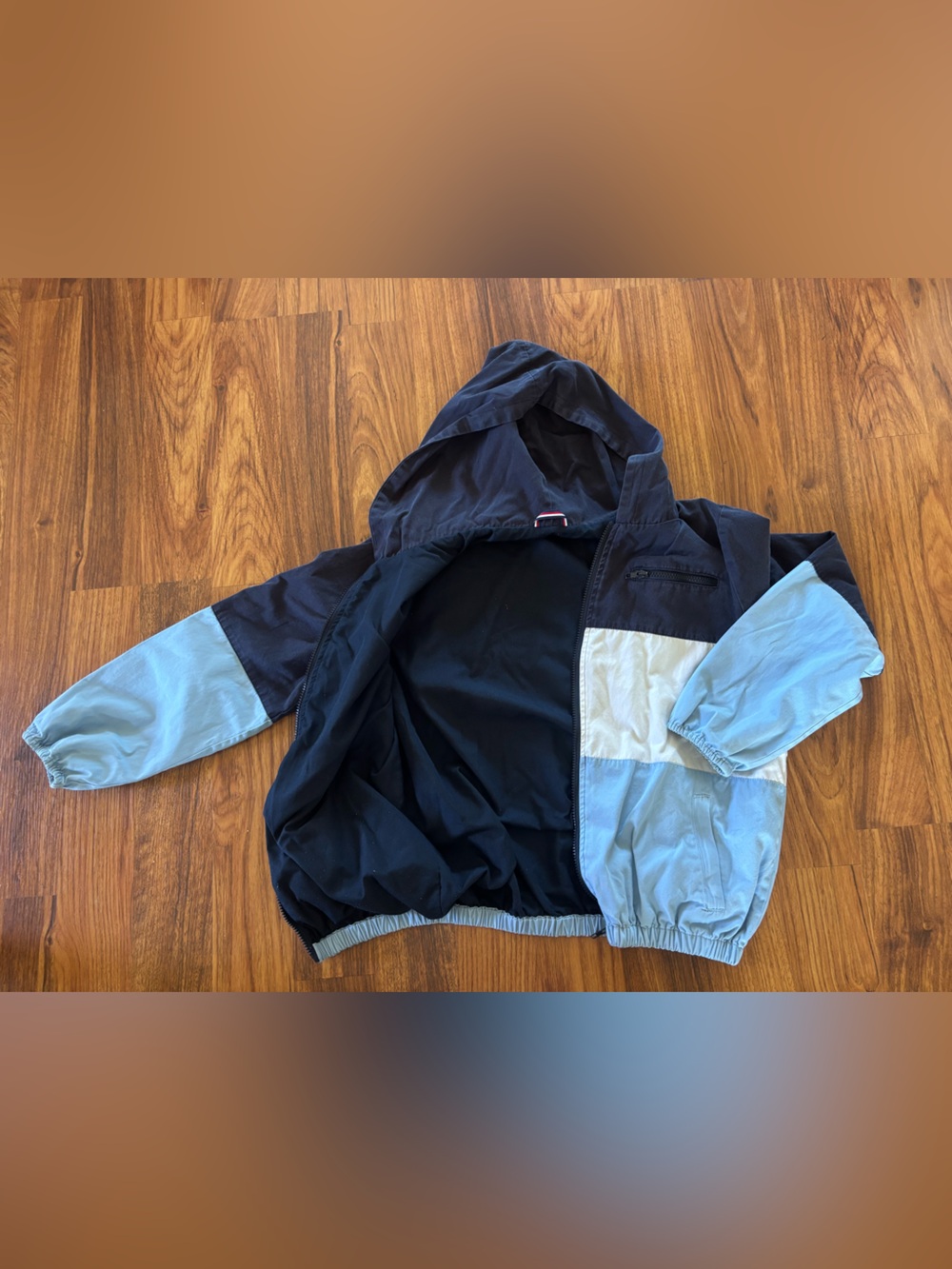 Colorblock Windbreaker Jacket - Black + Light Blue + White
